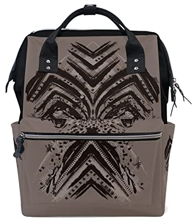 LDIYEU Schwarz Grau Braun Tier Leopard Wickeltasche Reiserucksack Grosse Kapazität Schulter Mom Taschen für Reisen im Freien