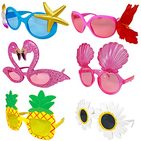 Luau Hawaiian Party Eyeglasses- 6Pcs Funny Hawaiian Sunglasses, Tropical Party Glasses Props, Fun Summer Kids Adults Party Favours, Beach Themed Party Supplies Decoration
