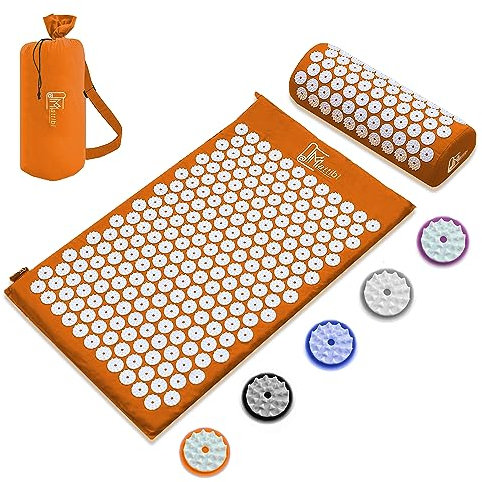 Akupressurmatte mit kissen für Massage & Schmerzlinderung [Das Original], Orange Nadelmatte Set zur Entspannung für Nacken, Rücken, Füße | Yantramatte, Stachelmatte für Meditation