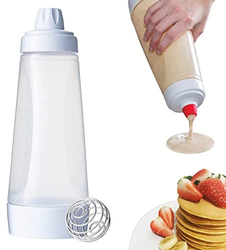Teigportionierer Pfannkuchen Teigspender Dosierflasche Mit Mischkugel Bäcker Werkzeug Einhandbedienung Quetschflasche, für Pfannkuchen Waffeln Crêpes Saucengläschen