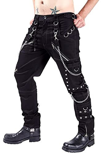 Elonglin Pantaloni Techwear da uomo in cotone vintage Hip Hop pantaloni cargo larghi Streetwear pantaloni punk con catene multi-tasche, Nero , M