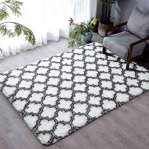 JURLEA Teppiche weicher Innenbereich Design Bereich Teppiche Flauschiger Teppich für Wohnzimmer Glatte Fellteppiche rutschfest Kinderzimmer Teppich (Weiß, 185 x 185 cm)