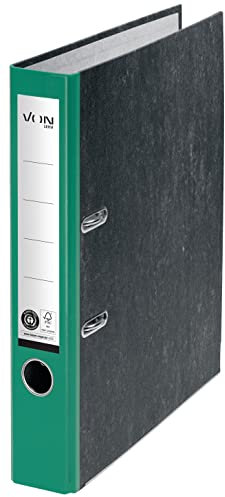 VON Leitz Ordner A4, 100 % Recyclingpapier, 50 mm Rückenbreite, Für 350 Blatt, Blauer Engel & FSC-zertifiziert, Für Schule, Studium & Zuhause, Grün, 10540055
