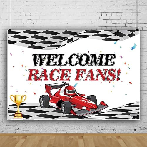 Bovlleetd Racing Track Hintergrund 180x120cm Welcome Rennsportfans Banner Cartoon Sportwagen Fotografie Hintergrund Feiern Rennen Sieg Trophäe Kinder Geburtstag Party Dekor Fotoshooting Requisiten