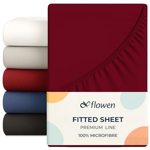 Flowen Spannbettlaken 160x200 cm Mikrofaser Spannbetttuch Bordeaux für Bett Atmungsaktive Hypoallergene Bettlaken Anti-Milbe Leicht Weich und Knitterfrei mit 30 cm Tiefe Tasche Maschinenwaschbares