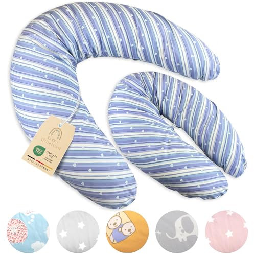 Baby's Stillkissen XXL - Geprüftes Schwangerschaftskissen - 190cm Kissen Schwangerschaft - Stillkissen Seitenschläferkissen & Lagerungskissen Erwachsene – Schwangerschaftskissen (Streifen blau)