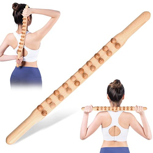 Bâton de Grattage en Bois, Barre de Massage de Rouleau, 20 Balles Bâton de Bois Guasha pour Corps Cou Dos Ventre L'épaule Jambes, Soulager les Douleurs Musculaires Relaxante