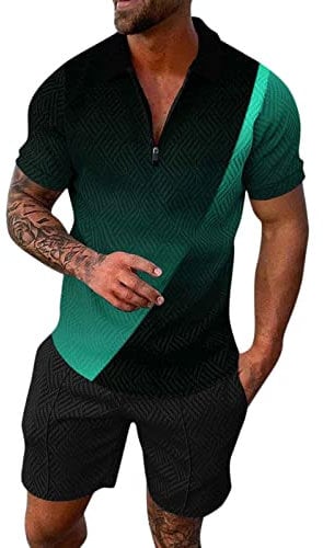 Männliche Sommer Casual Print Reißverschluss Umlegekragen Bluse Kurzarm Tops Shirt Shorts Outfits Jogginganzug Für Herren