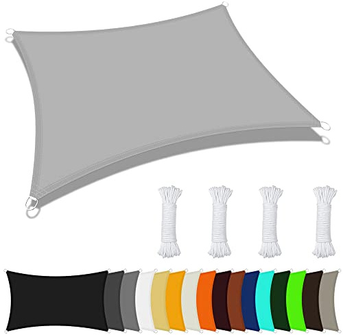 Sonnensegel Wasserdicht Sonnenschutz 4 x 7 m Rechteckig Wasserdicht UV Schutz Sonnensegel Garten Sonnenschutz Balkon PES Polyester Reißfest Wetterfest für Garten Terrasse Camping, Hellgrau