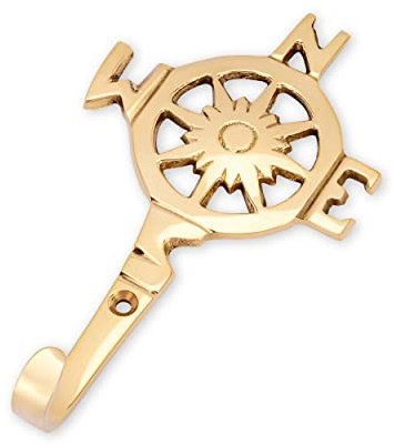 NKlaus 7 x 12.5 cm hook – compass rose brass gold wall door shelf towel hook maritime 11593