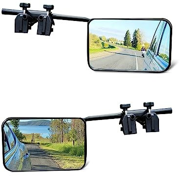 Riloer 2pcs Car Towing Mirrors with Adjustable Mounting Bracket, Caravan Trailer Dual-view Tow Mirrors Extension Towing Wing Mirrors, Clip-on Side Mirror