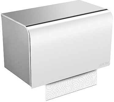 Wall Mounted Toilet Tissue Box Self Adhesive Toilet Roll Holders SUS304 Stainless Steel Toilet Paper Holder No Drilling Waterproof Dustproof Cat Proof Paper Roll Dispenser for Bathroom toilet (Large)