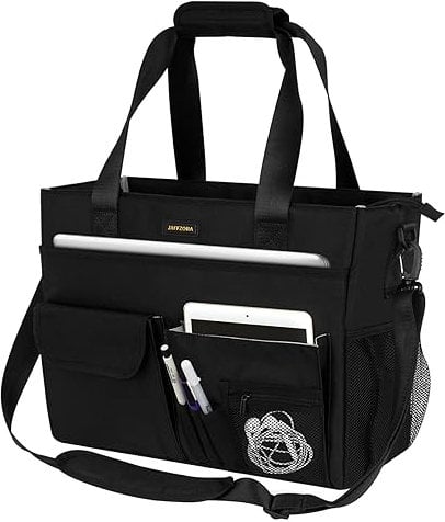 Lehrertasche Damen Groß, Laptop Tasche für Frauen mit 15 Taschen, Arbeitstasche Damen für Krankenschwestern, Lehrer und Ärzte, Schwarz