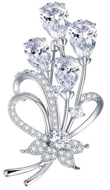 Wendalern Broche en forme de fleur en strass argenté et cristal - Élégante broche de corsage de fleurs vintage pour mariage - Accessoires de vêtements pour femmes et filles