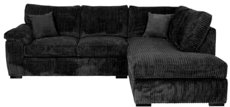 Sofa Selection Jumbo Cord Elegant L Shape 4-Seater Right-Facing Corner Sofa Set, Your Comfort Haven in the Living Room, Our Stunning Jumbo Cord Sofa Collection (Right Hand Facing, Black)