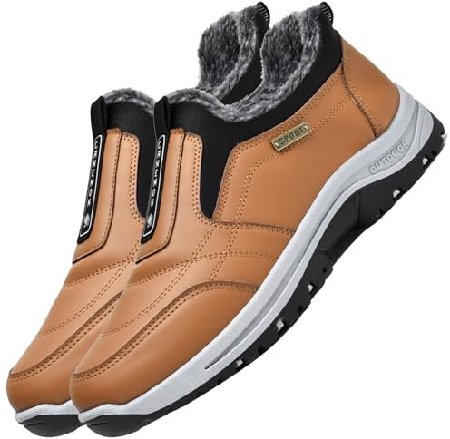 Aocase Herren Low-Top Sneaker Männer Halbschuhe Freizeit sportlich straßenschuhe Strassenschuhe Sportschuhe mit Warm Gefüttert Wasserdicht PU Leder,Braun,43/265mm