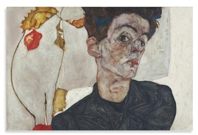 Egon Schiele Leinwand Bilder, Self-Portrait with Physalis Wand Druck Gemälde Drucke Wandbilder, Modern Wall Art Poster Wohnzimmer Deko
