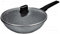 GREBLON poêles Wok façon Pierre avec couvercle de Haute qualités Anti-Adhérente Compatible Tous Feux 100% Induction adapté au Four grâce à sa Manche Amovible Ø 28 cm noir Moucheté