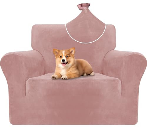 CYCMACO Housse Fauteuil Velour 1 Place, Housse Canape Extensible avec Accoudoirs, Universelle Sofa Cover Antidérapante, Protection Couvre Canapé Anti Poils Animaux, Lavable, Rose