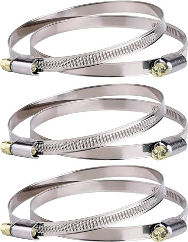 Colliers de serrage Inox - lot de 6 colliers de serrage avec entraînement par vis sans fin, plage de serrage 120-140 mm, largeur de 9 mm pour conduits et gaines de ventilation, VMC et Hotte de 125mm