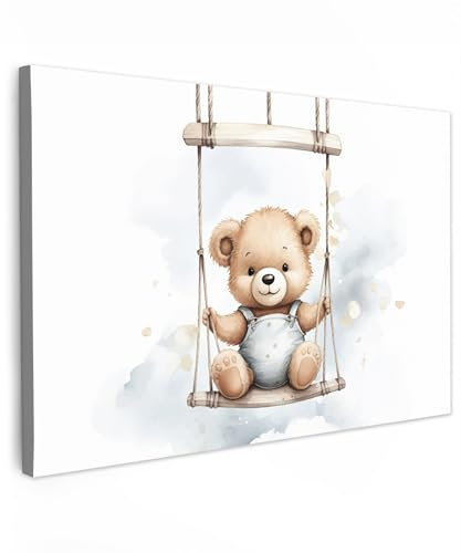 MuchoWow© Leinwand Bilder Groß 120x80 cm XXL Wanddeko Wohnzimmer Aesthetic Room Decor Deko Zimmer Wandbilder Modern Bild auf Leinwand Bär - Baby - Tier - Kinder - Babyzimmer - Kinderzimmer