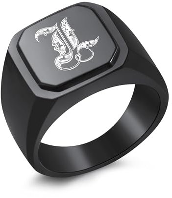 INBLUE Personalisierte Gravierte Name/Initial Monogramm Signet Ringe für Männer mit Optionalen Größe 54-75 Edelstahl Buchstabe Ringe mit Größe Adjusters Mode Schmuck für Jahrestag - B1