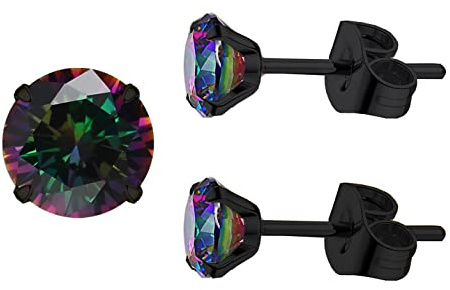 Superbe gemme en acier inoxydable chirurgical 316L plaqué or 18 carats 5A pour femmes hommes filles garçons épouses, boucles d'oreilles à tige hypoallergéniques tragus cartilage dormeur, 4mm, Acier
