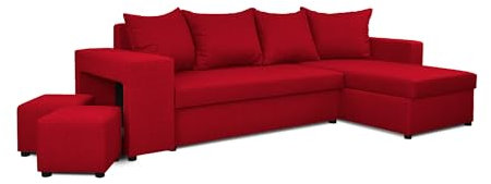 Generisch Möbel NAWSTOL - Ecksofa mit Schlaffunktion 205x130 cm - Eckcouch mit Bettkasten - Sofa Wohnlandschaft L Form (Linke oder RECHTE) (Rot, Ecksofa Rechts)