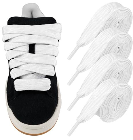 Endoto 2 Paia Lacci per Adidas Campus 00s scarpe da ginnastica, 20mm larghi Stringhe Laccio di Ricambio piatti spessi Jumbo Shoelaces Laces - Bianco,50 Pollici