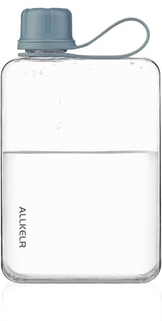 ALLKELR Tragbare flache Wasserflasche, BPA-frei, wiederverwendbar, Tritan-Kunststoff-Reisebecher, leicht, auslaufsicher, schmal, passend für Geldbörse, Rucksackreisen, Wandern (Blau, 500 ml)