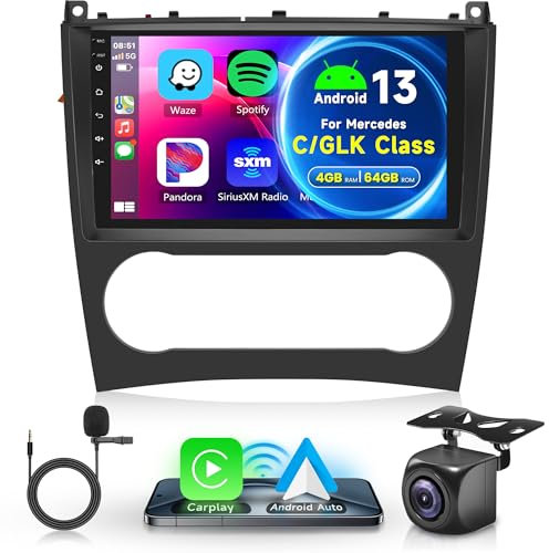 4G+64G Wireless Carplay Android 13 Autoradio für Mercedes Benz Class C/GLK W203 W209 C180 C200 C203 C209 A209 2004-2011 9 Zoll Autoradio mit Android Auto Navi GPS WiFi Bluetooth FM/RDS Rückfahrkamera