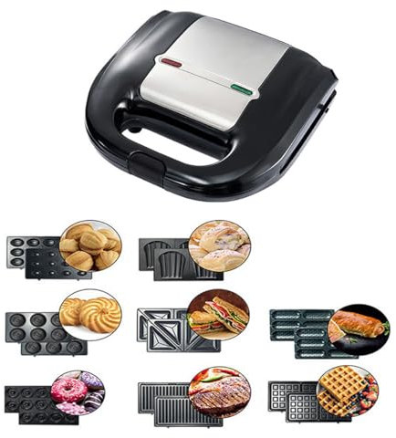 Sandwichera Multifunción, con 8 Placas Antiadherentes Intercambiables Fácil de Limpiar, Máquina para Hacer Paninis o Grill, Diseño Compacto que Ahorra Espacio, Potente Plancha de 750W
