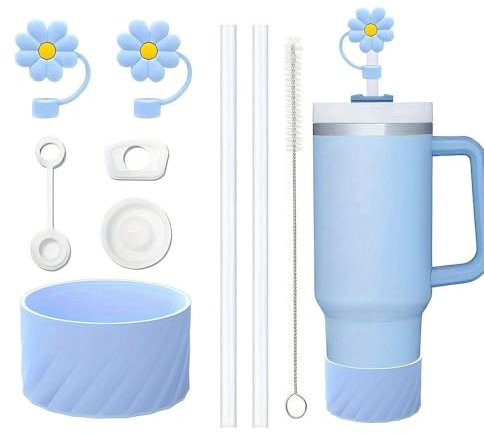 TOEECY Stanley Cup Accesorios 7 Piezas Incluye Tapones de Silicona a Prueba Fugas Pajitas Reutilizables Accessories para Vasos 1200 ml y 850 ml No Incluye Tazas (Azul)