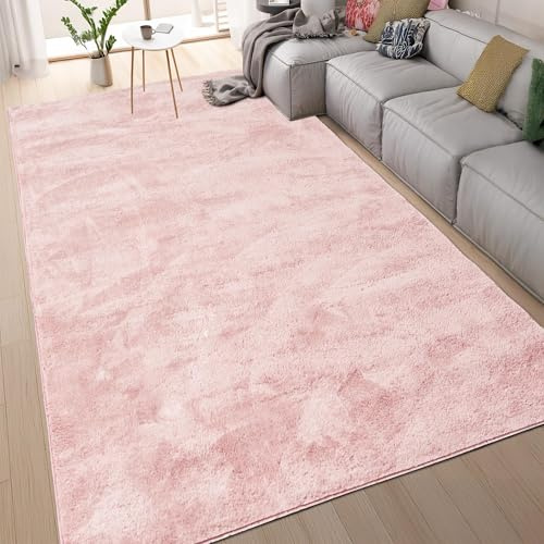 homeart Area Rugs – Soft, Short Pile Monochrome Carpets - Anti-Slip Backing, Machine Washable, Modern Fluffy Rugs for Living Room, Bedroom, Kitchen, Entrance - Pink, 140x200 cm
