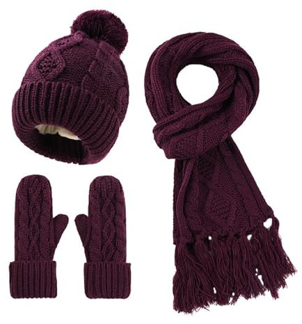Mütze, Handschuhe, Set für Damen, Winter, Strickmütze, Schal, Handschuhe, einfarbig, plus Samt, Wolle, warm, 3er-Set, Schal, Handschuhe, Mützen-Set, braun, Einheitsgröße
