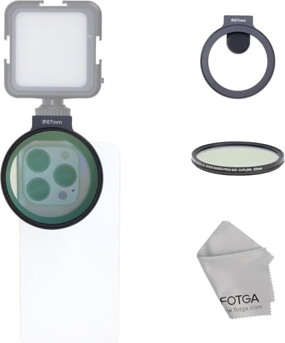 Hersmay Filtro obiettivo CPL MC CPL ultra sottile a clip da 67 mm per iPhone 14 15 16 Pro Max Smartphone Cellulare, con supporto Cold Shoe per microfono/luce LED