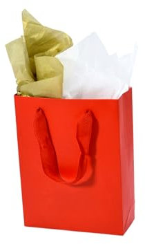 JUNESHE Kleine Geschenktüten mit Griffen und Seidenpapier, 4 Stück, rote Mini-Geschenktüten, extra kleine rote Papiertüten, winzige Geschenkpapier