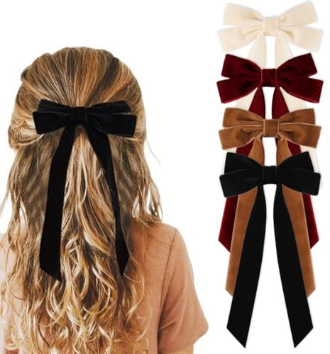 Velluto Fiocchi Capelli Clip, 4 PZ Mollette Fiocchi per Capelli Fermagli, Nastro Accessori Ponytail Holder Fiocco Capelli