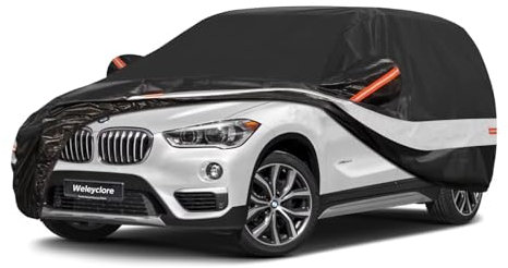 Weleyclore SUV Car Cover Waterproof Breathable,100% Waterproof Outdoor 4X4 Car Covers Rain Snow UV Protection.Custom Fit for BMW X1,Audi Q3,Volvo XC40,MINI Countryman,etc,Black B8
