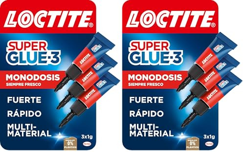 Loctite Super Glue-3 Original Mini Trio, pegamento universal con triple resistencia, adhesivo transparente, pegamento instantáneo y fuerza instantánea, 3x1 g (Paquete de 2)