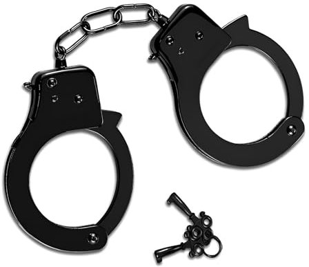 Finduat Esposas de metal con llaves, accesorio de disfraces, recuerdos de fiesta, accesorios de juego falso, suministros de fiesta (negro)