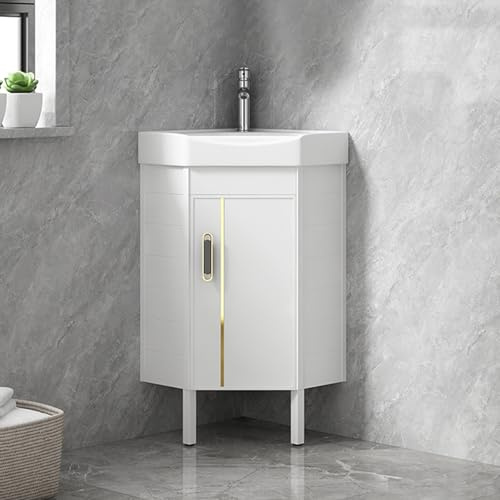 HXYhydrypd Meuble-lavabo de Salle de Bain au Sol avec Lavabo en Céramique, Lavabo d'angle, Meuble Salle de Bain avec Vasque, Meubles de Salle de Bain pour Petit Espace(43cm/17in)