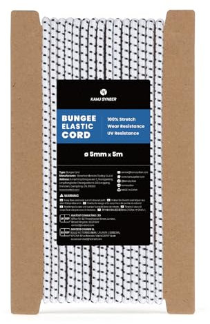 Kamu Synber Gummiseil 5mm x 5m Expanderseil Spanngummi Spannseil Gummischnur für Anhänger, Sonnensegel, Plane | UV Beständig Wetterfest | Weiß/Schwarz