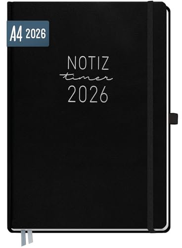 Häfft® Wochen-Notiz-Kalender 2026 A4 Schwarz Buchkalender, Planer Notiz-Timer, Terminplaner, Wochenkalender, Organizer, Terminkalender mit Einstecktasche - nachhaltig & klimafreundlich
