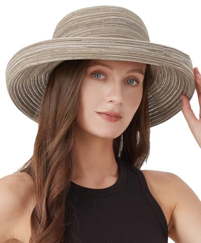 Zylioo Large Size Summer Straw Hats,Roll Up Beach Sun Hat,Big Heads Bowler Hat,UPF 50+ Travel Hats for Women Packable
