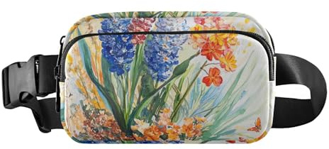 Hyacinths Orchid Butterflies Bees Cute Fanny Pack Waist Bag for Men Women Multipurpose Zipper Fanny Pack Sling Bag with Adjustable Strap for Cycling Hiking Gym, Hyacinths Orchid Butterflies Bees, One