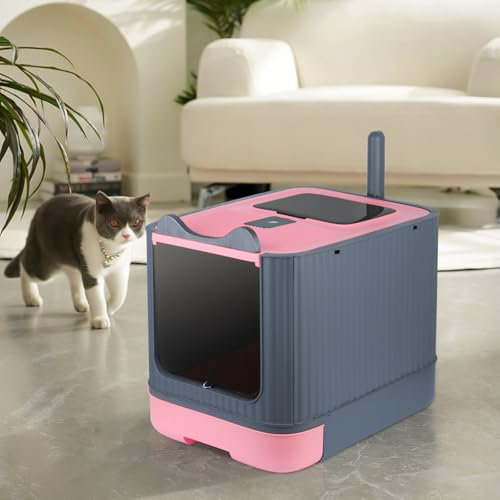 Bac à litière Pliable pour ChatEntrée Avant et Sortie supérieure,rès Grand Espace,Maison de Toilette pour Chats avec bacs Amovibles + Pelle à litière44,5 * 36,5 * 34,5 cm-Rose