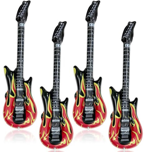 4 Stück Aufblasbare Gitarren,Aufblasbare Party Gitarre,Aufblasbare Gitarren Requisiten,Rock Musikinstrument,für Mottopartys,Karneval,Props Party (4 PSC)