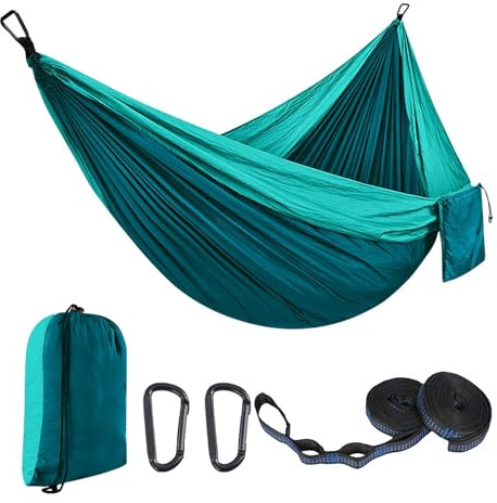Camping Hängematte - Ultraleichte Tragbare Hängematte mit 300kg Tragfähigkeit, Fallschirm Nylon Garten Hängematten für Outdoor & Indoor Inklusive 2 Karabiner & 2 Nylonschlingen Kompakte
