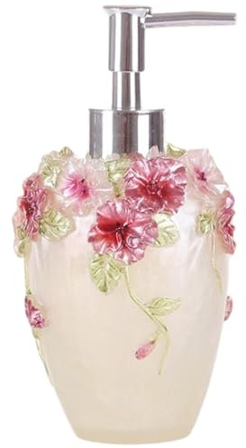 Vintage Floral Soap Dispenser, 300ml Resin Refillable Bottle Decorative Lotion Pump for Bathroom or Kitchen